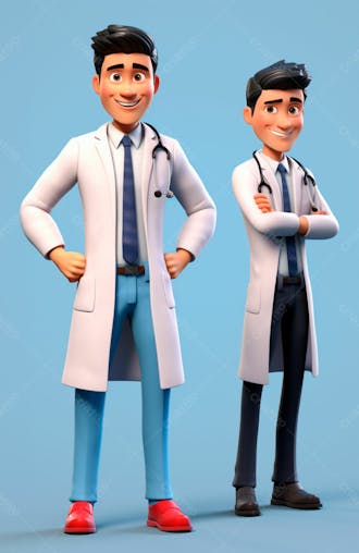 Médicos em desenho animado de jaleco modelo 3d 6