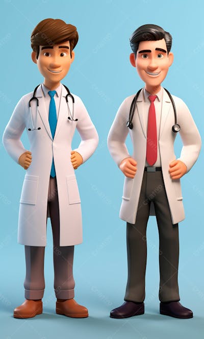 Médicos Em Desenho Animado De Jaleco Modelo 3D 8