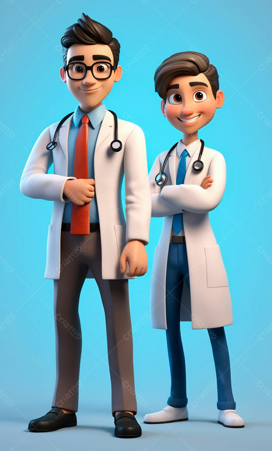Dois Médicos Animados em Fundo Azul