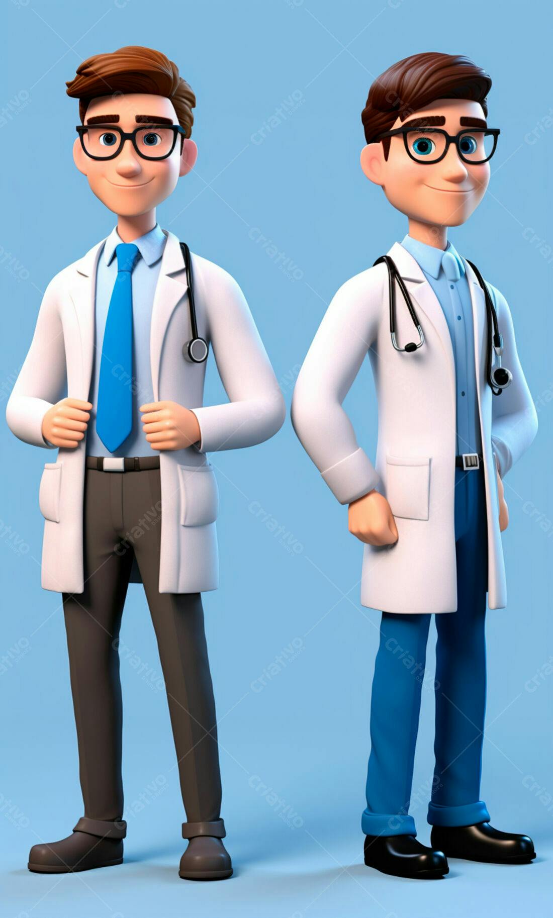 Dois médicos animados em fundo azul