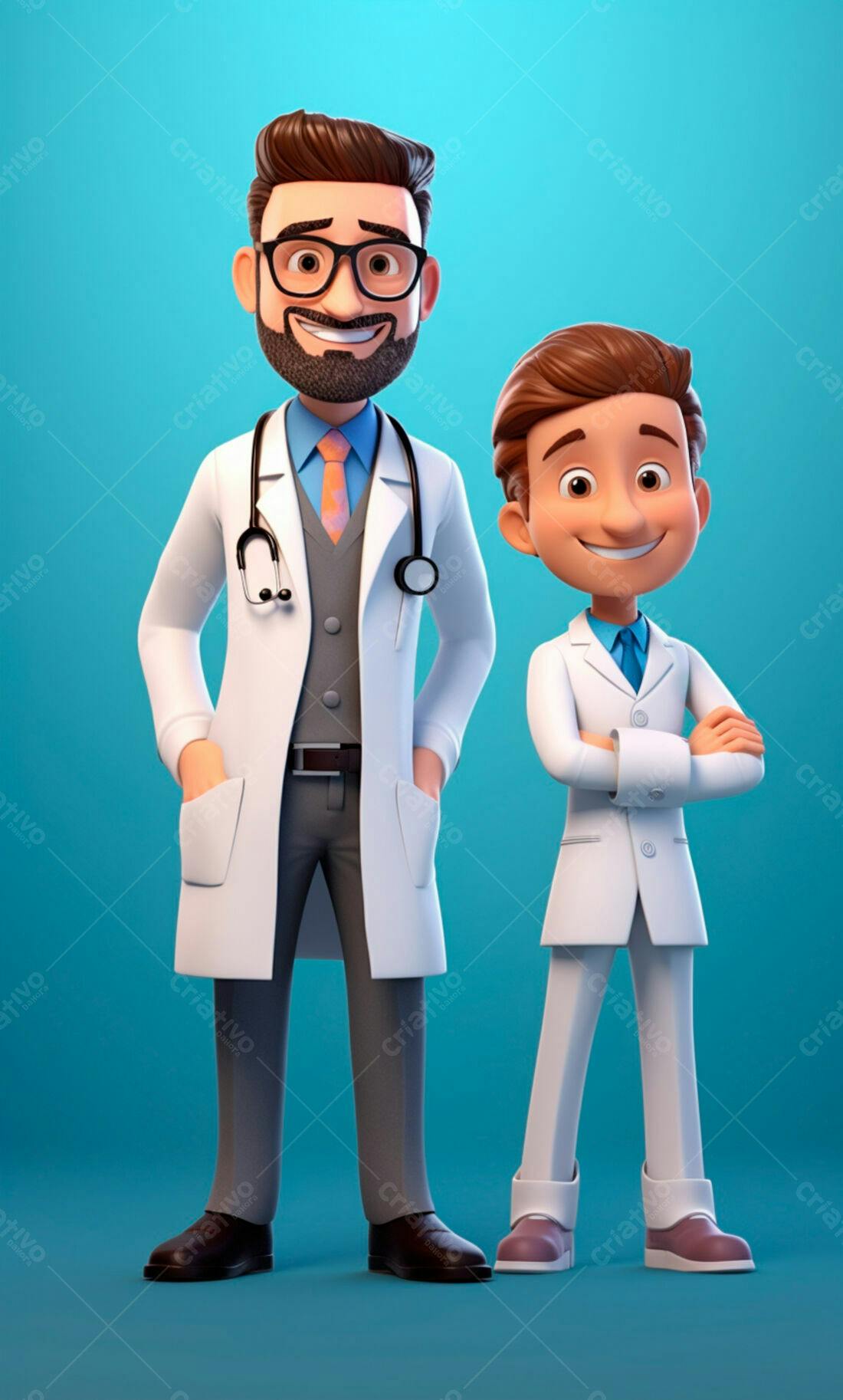 Médicos animados em fundo azul