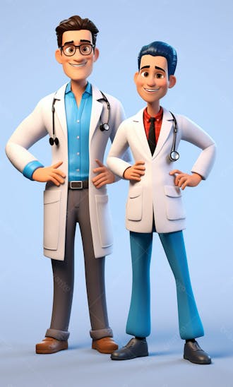 Médicos em desenho animado de jaleco modelo 3d 12