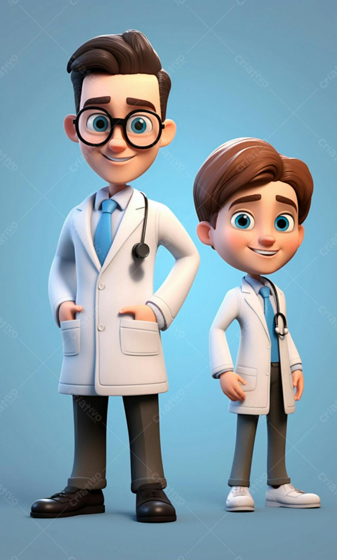 Dois médicos animados em fundo azul