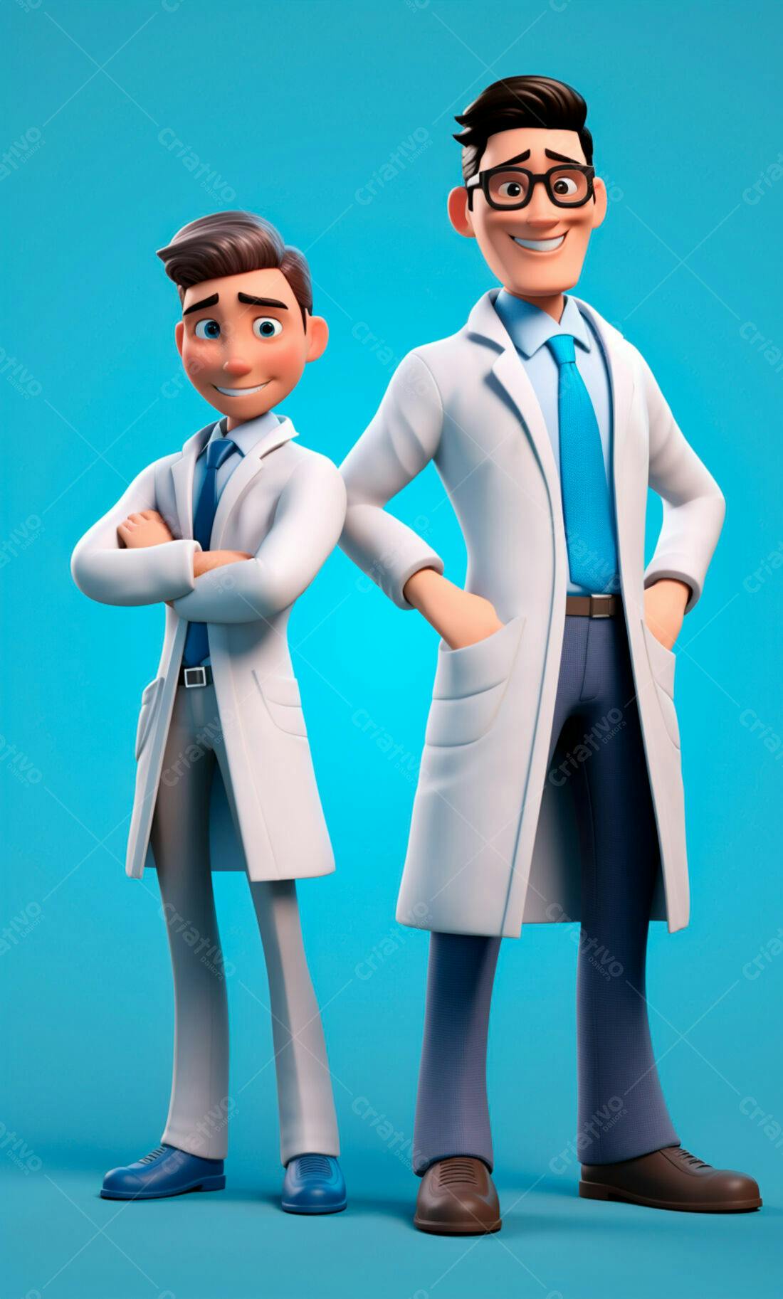 Dois médicos animados em fundo azul