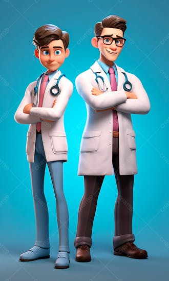 Médicos em desenho animado de jaleco modelo 3d 15