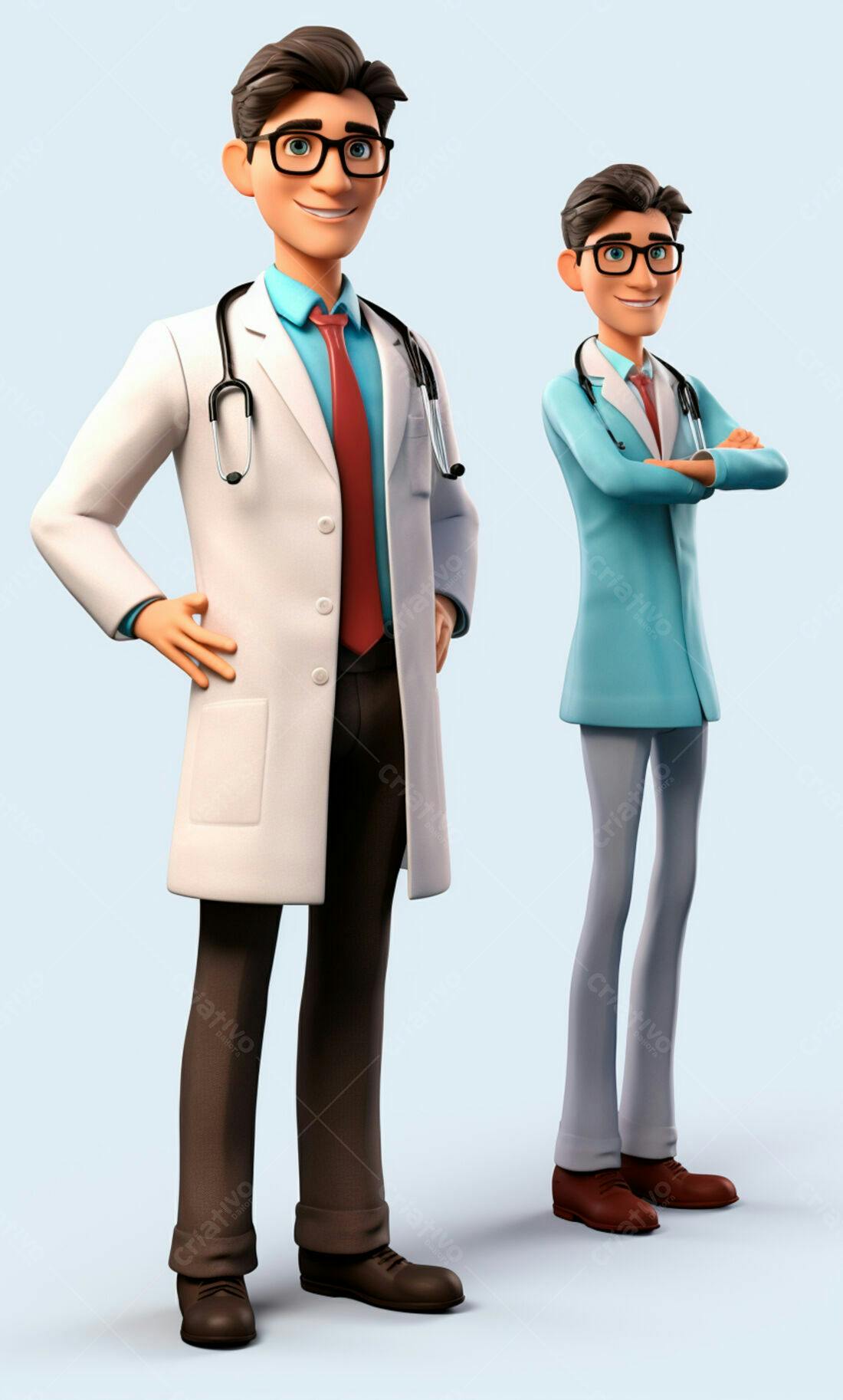 Médico 3D sorrindo em poses diferentes