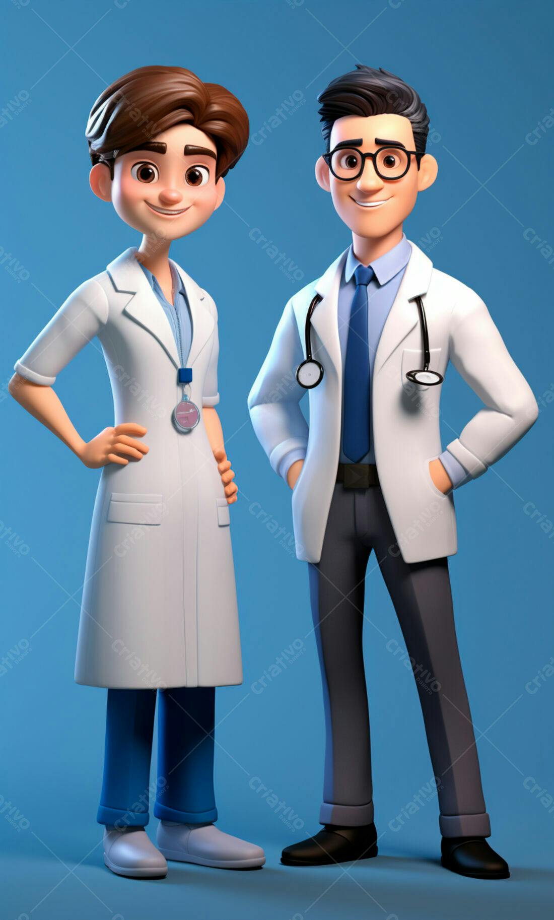 Doutores animados em fundo azul