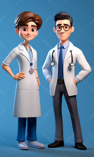 Médicos em desenho animado de jaleco modelo 3d 17
