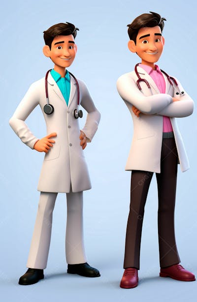 Médicos Em Desenho Animado De Jaleco Modelo 3D 18
