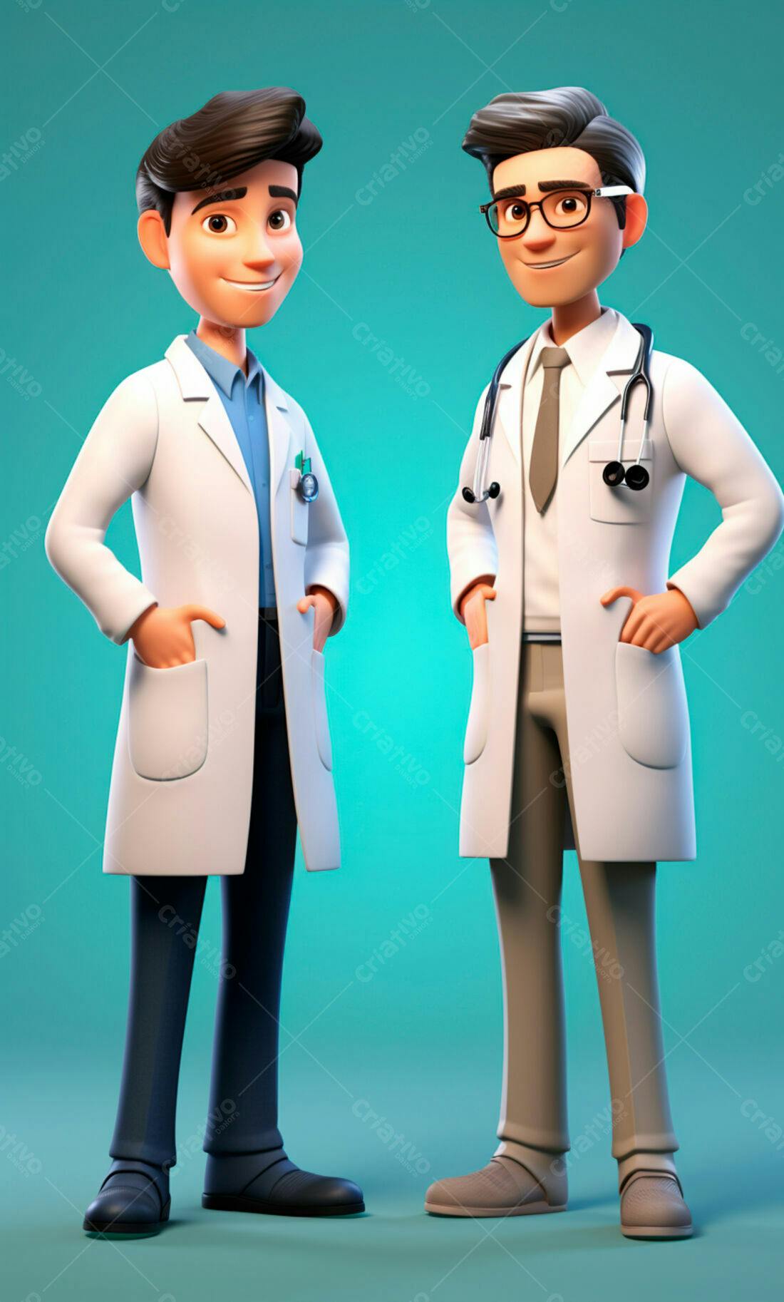 Dois médicos animados em fundo azul