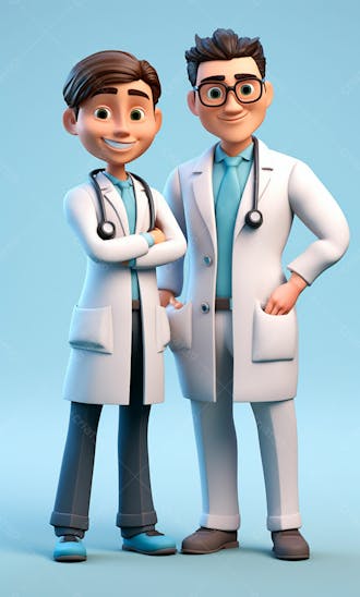 Médicos em desenho animado de jaleco modelo 3d 20