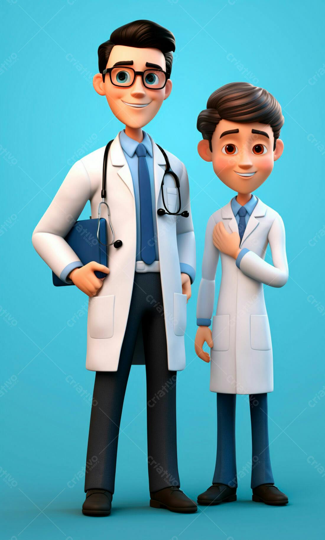 Dois médicos animados em fundo azul
