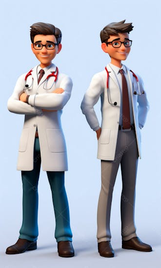 Médicos em desenho animado de jaleco modelo 3d 23