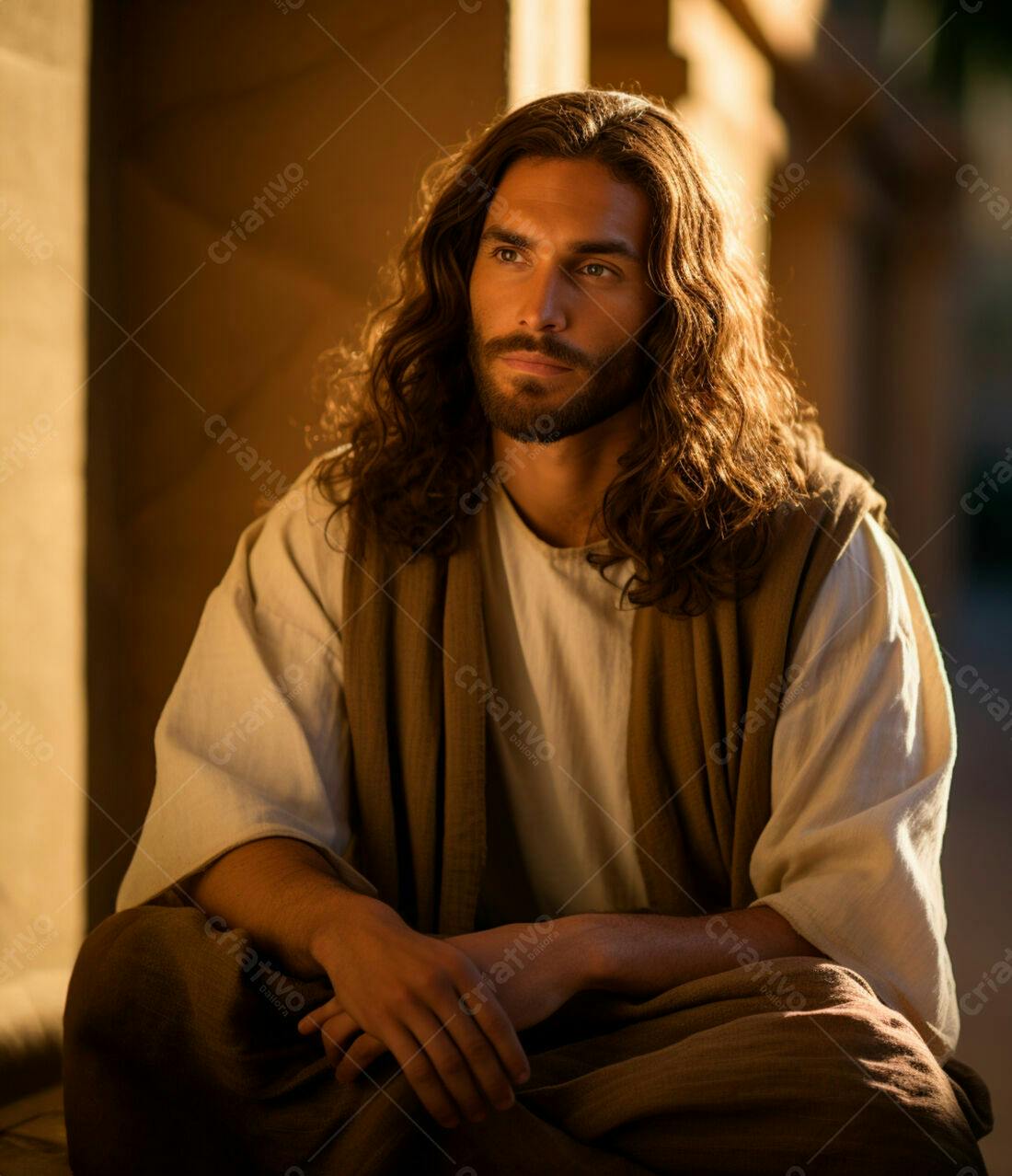 Jesus meditando em tons terrosos