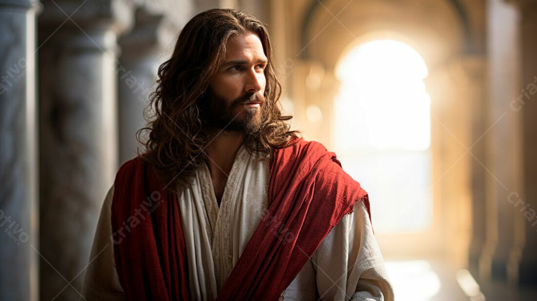 Jesus Cristo em corredor iluminado