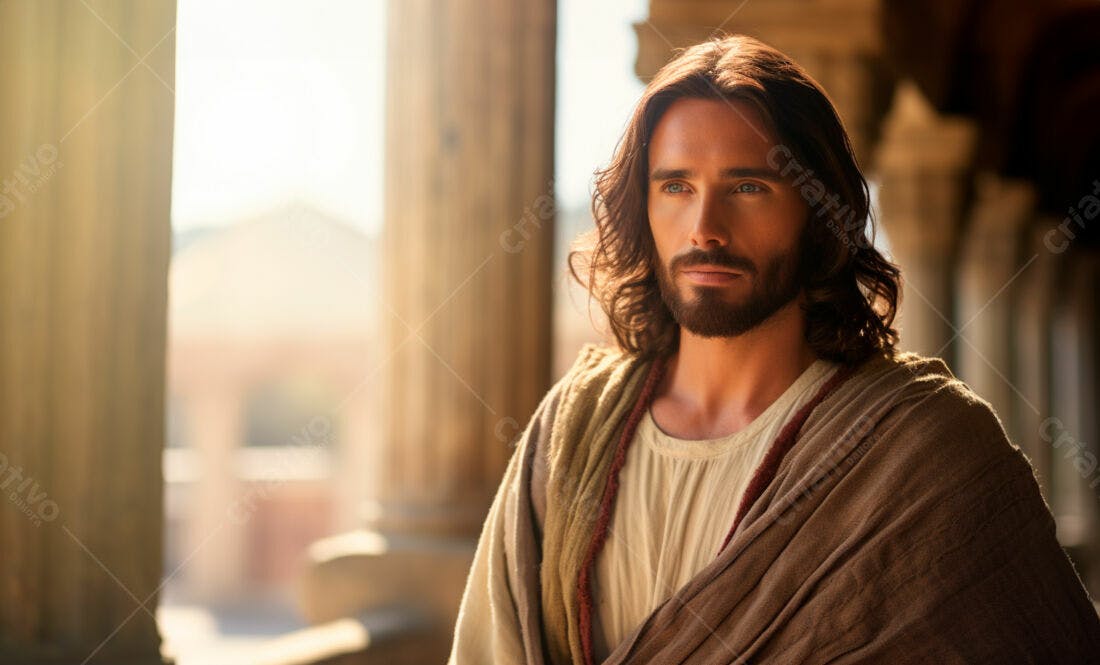 Jesus Cristo Pensativo em Cenário Clássico