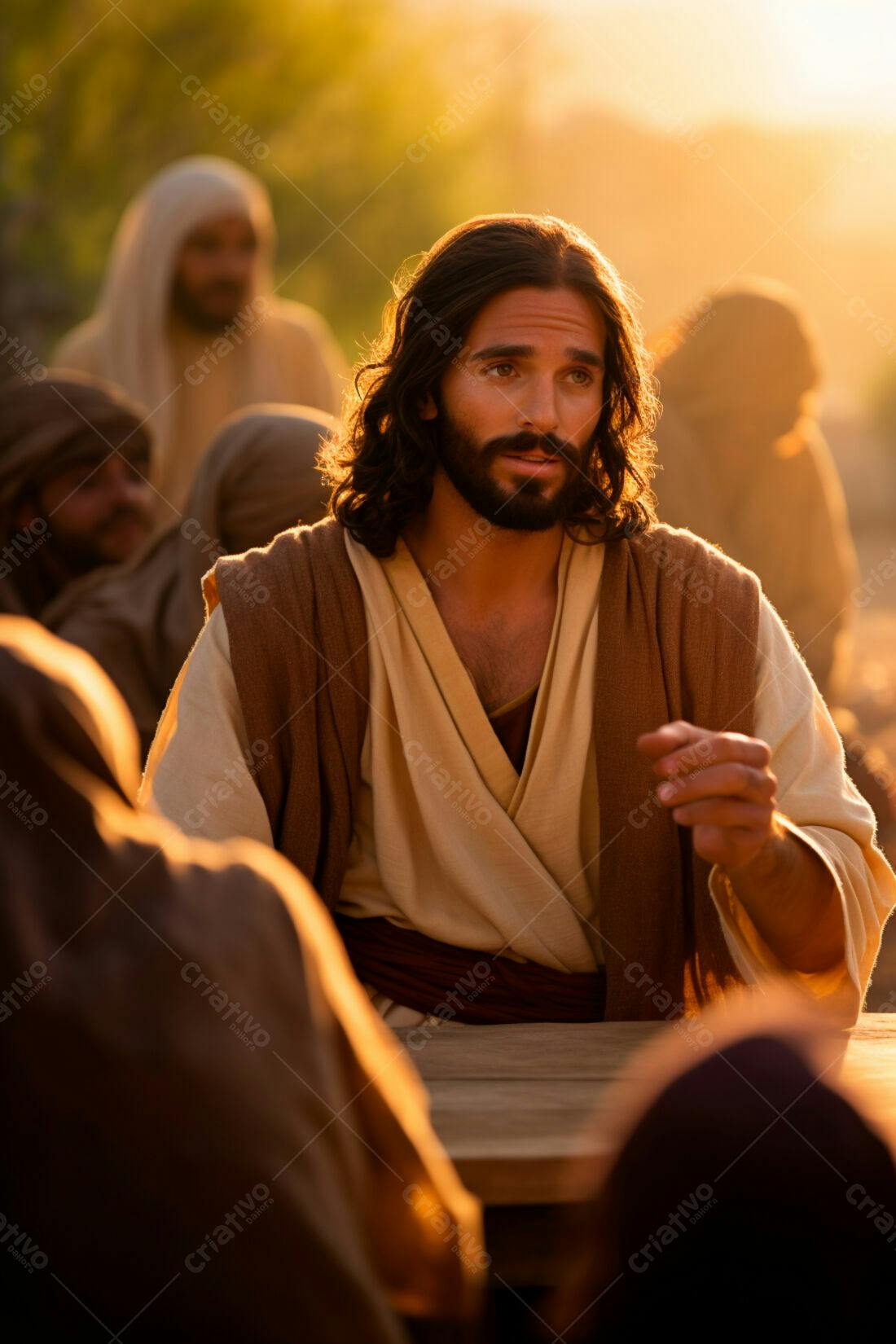 Jesus ensinando seus discípulos ao entardecer