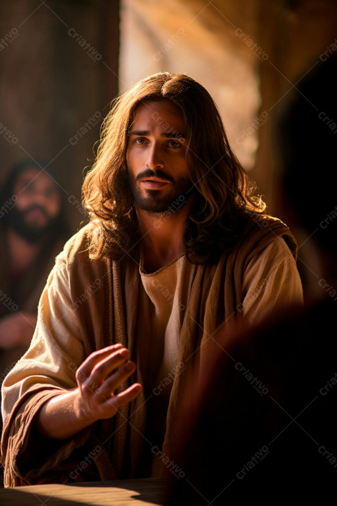 Jesus ensinando discípulos tons terrosos