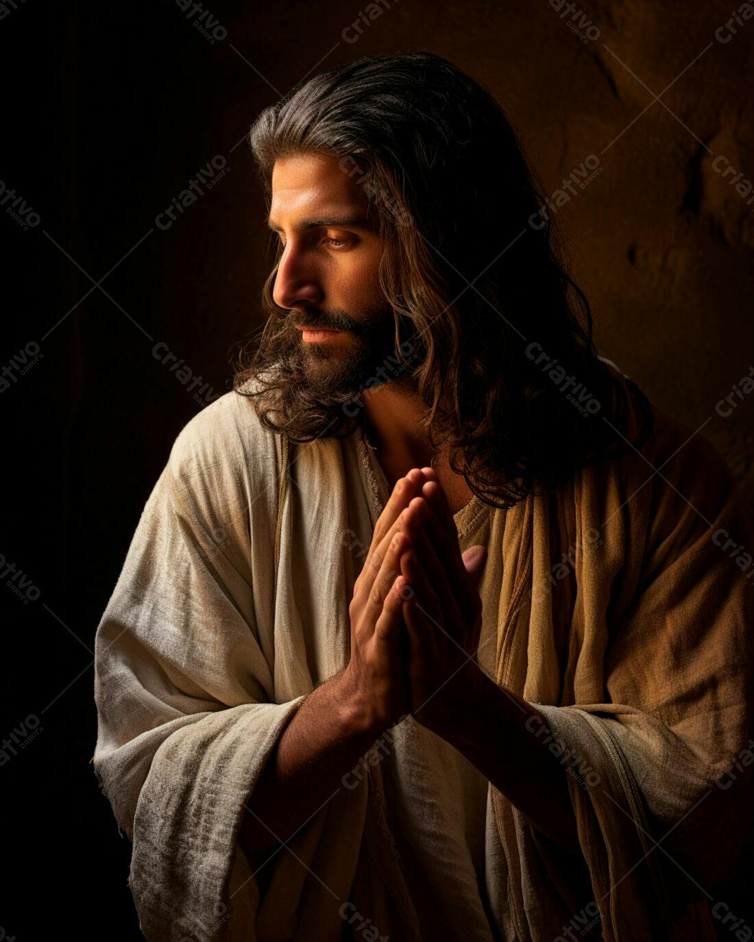 Jesus orando em tons terrosos