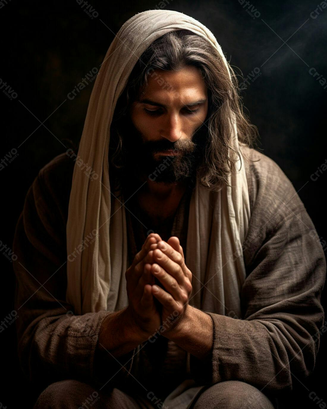 Jesus orando em tons marrons