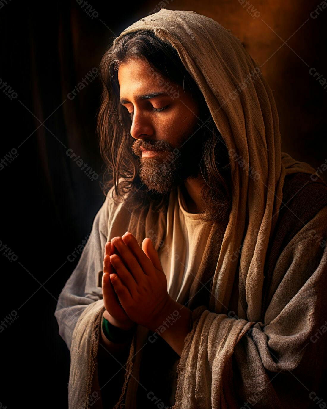 Jesus orando em tons terrosos