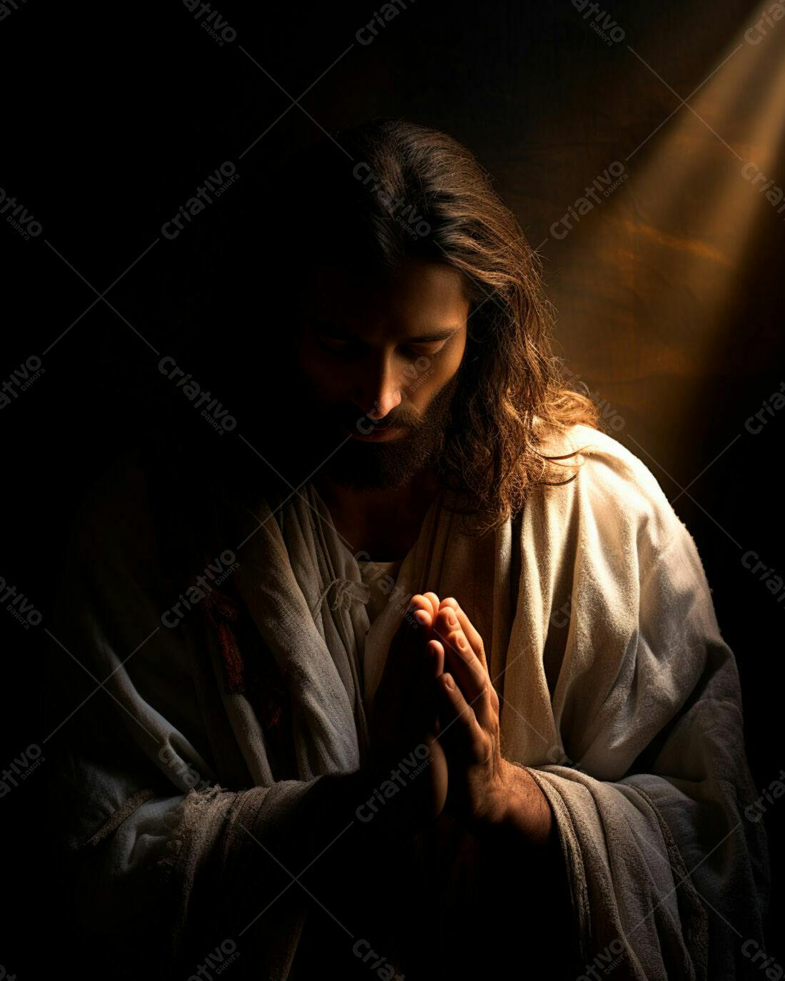 Jesus orando em tons escuros