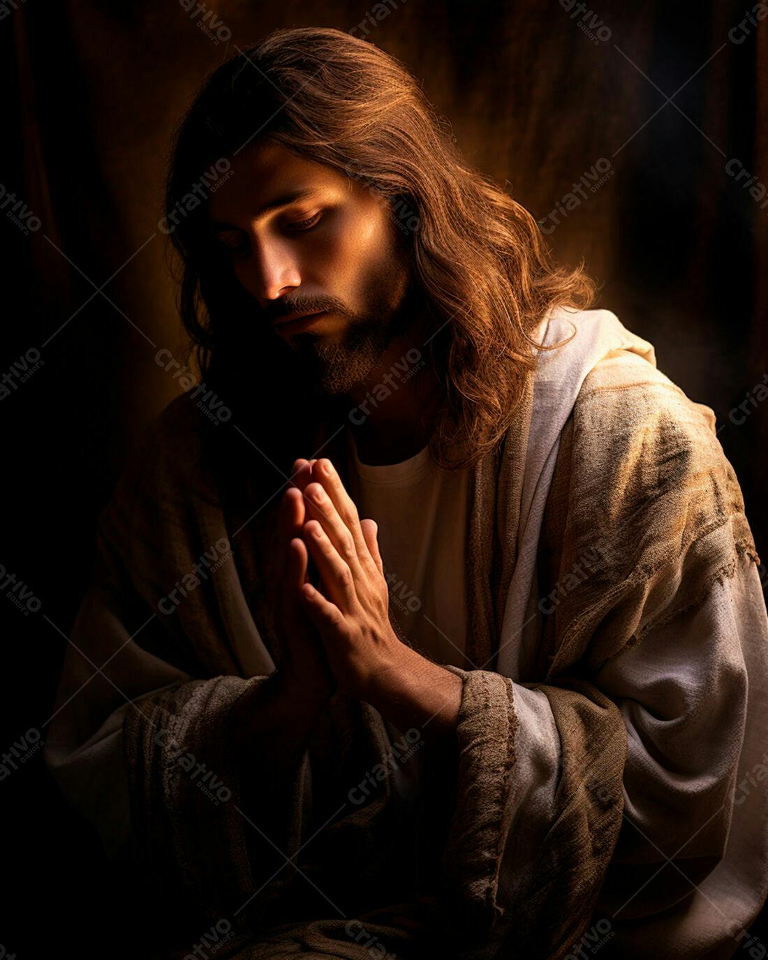 Jesus orando iluminação dramática