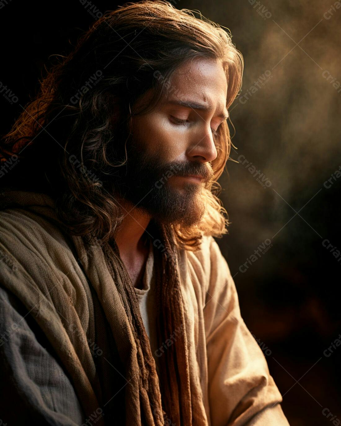 Jesus meditando em tons terrosos