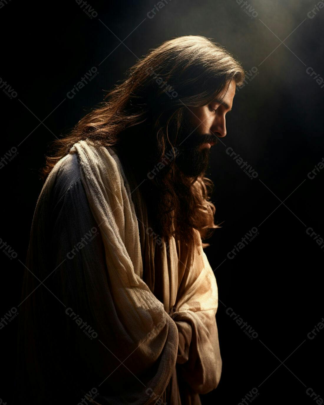 Jesus em oração fundo escuro