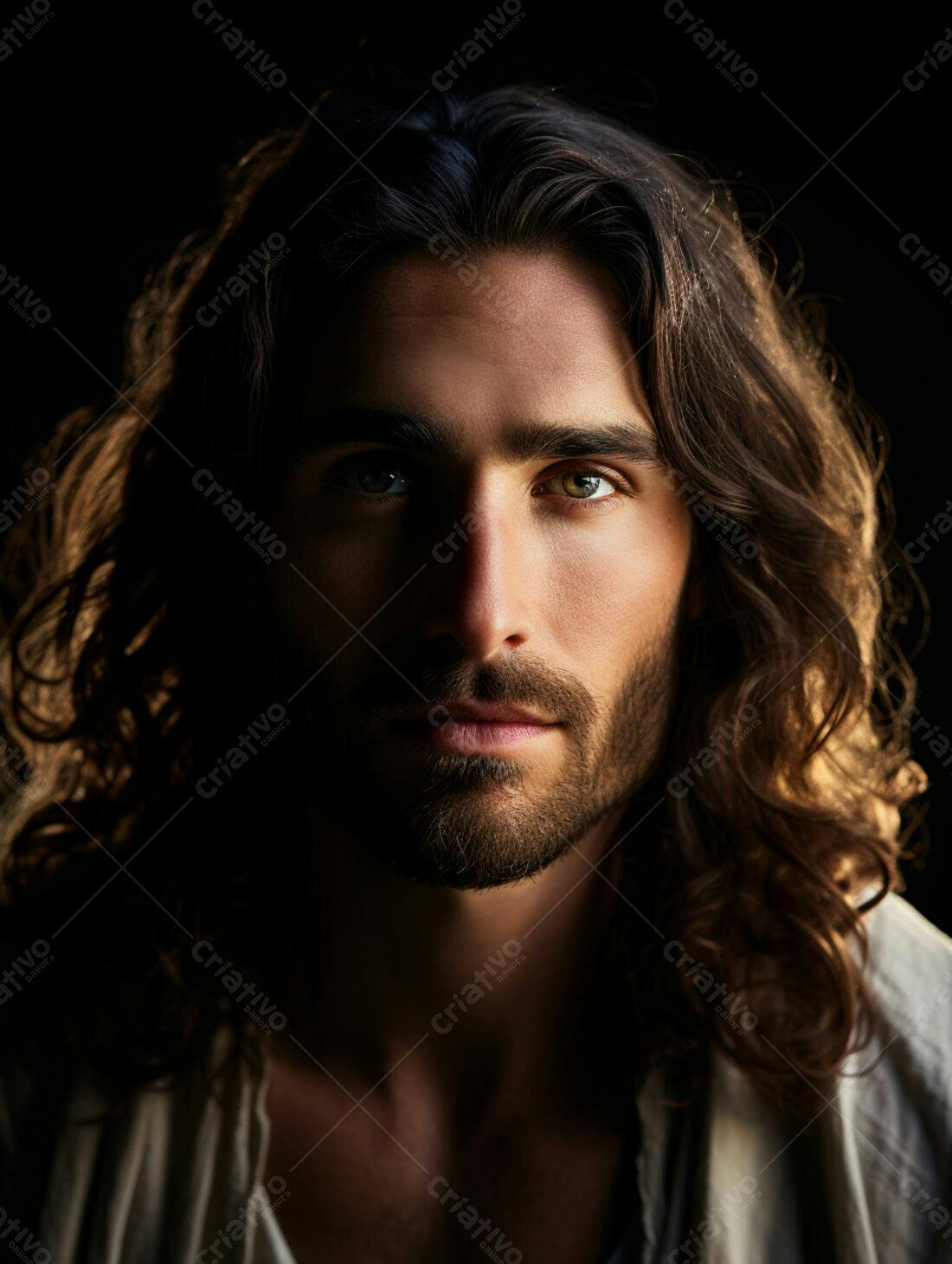 Homem com cabelo longo e olhar intenso