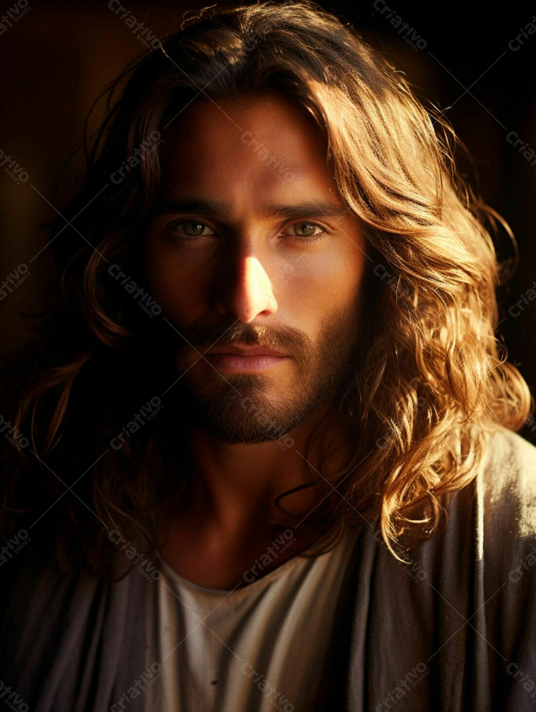 Homem com cabelo longo e barba iluminado pela luz