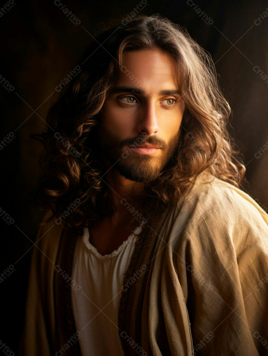 Homem com cabelos longos e barba Jesus Cristo