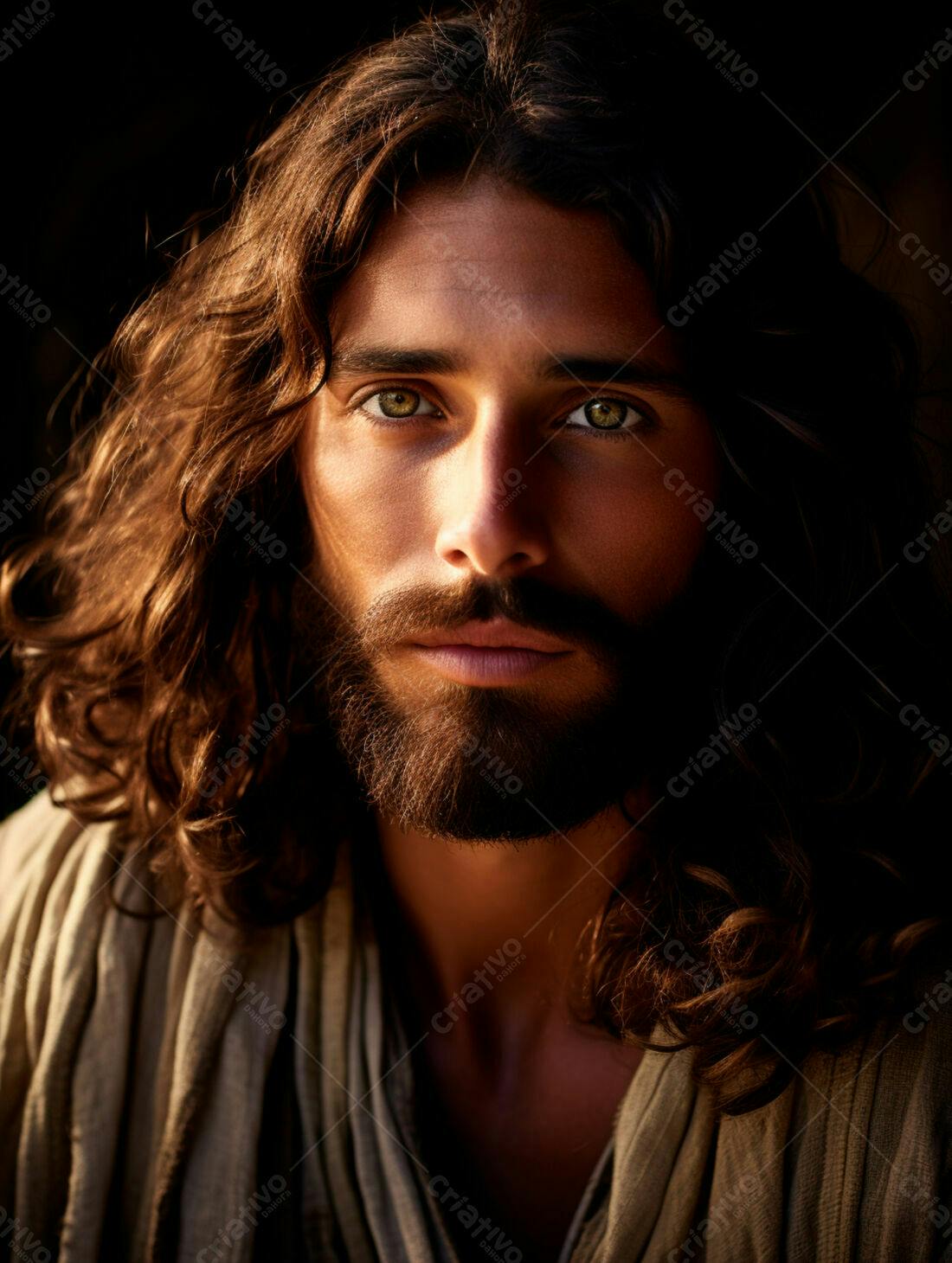 Retrato de Jesus Cristo com barba e cabelos longos