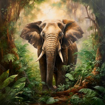 Um Elefante Majestosamente Em Uma Floresta 1