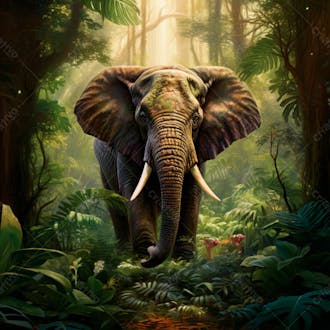 Um elefante majestosamente em uma floresta 3