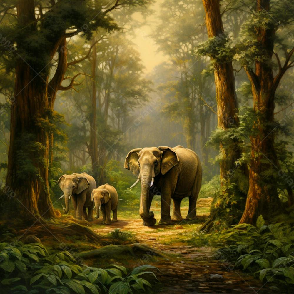 Um Elefante Majestosamente Em Uma Floresta 13