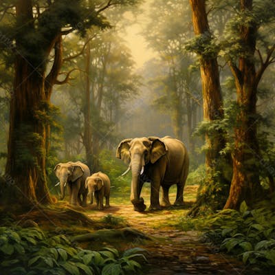 Um Elefante Majestosamente Em Uma Floresta 13