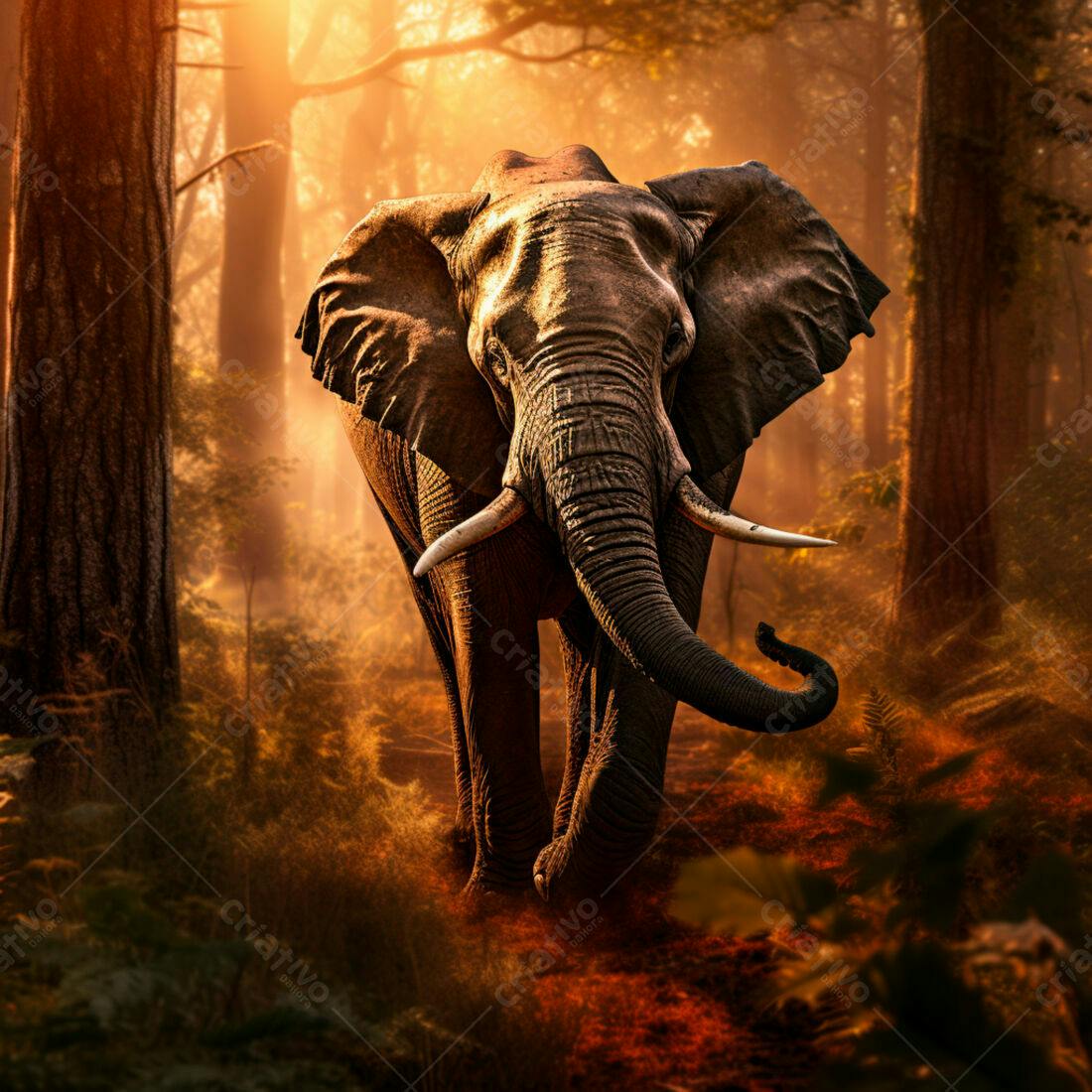 Elefante na Floresta ao Amanhecer