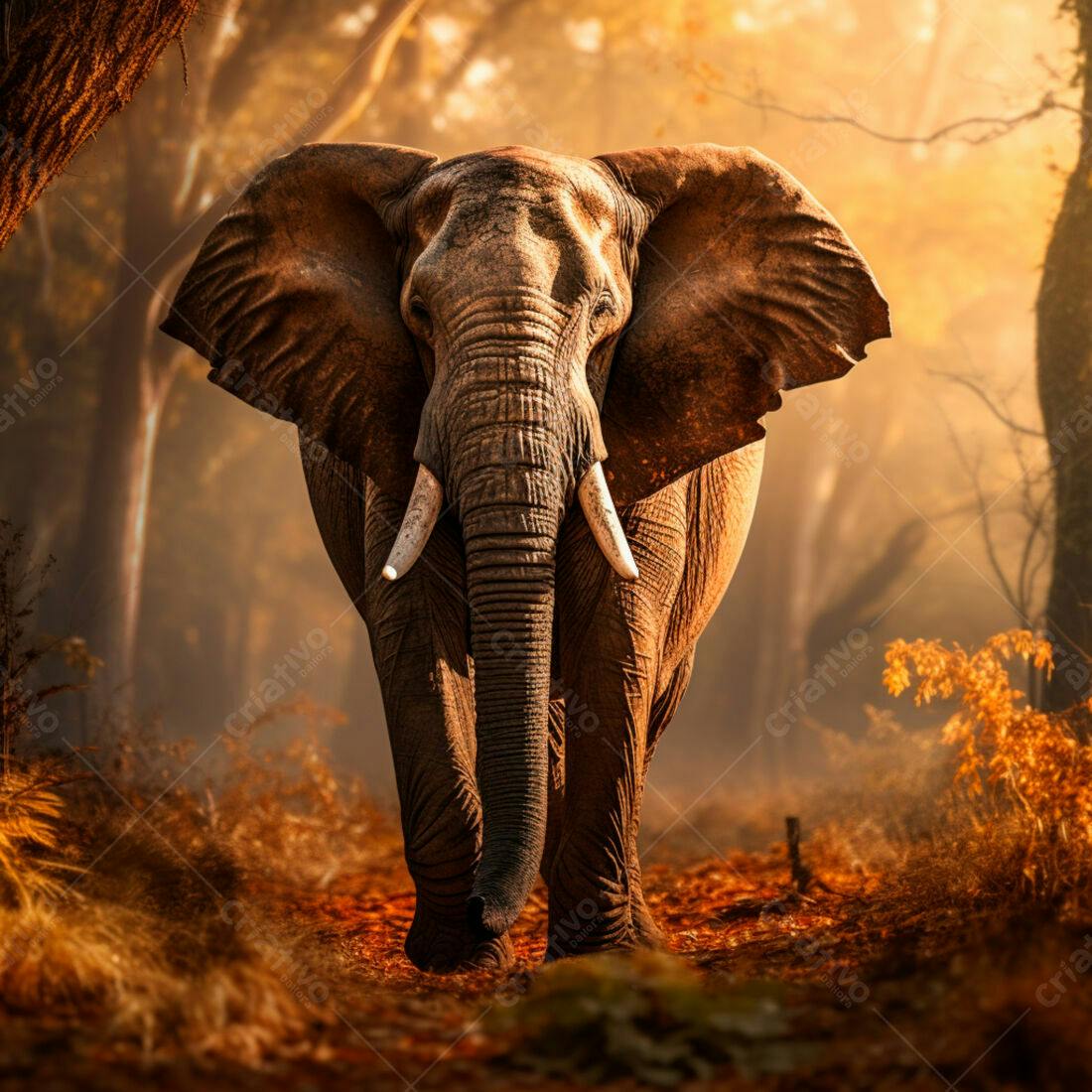Elefante Africano em floresta dourada
