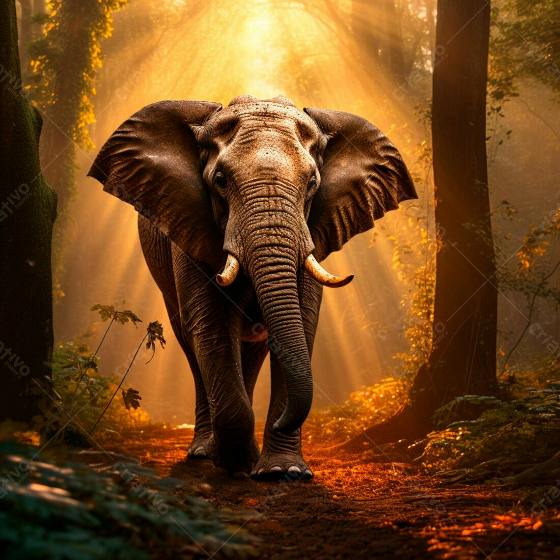 Elefante na floresta ao amanhecer