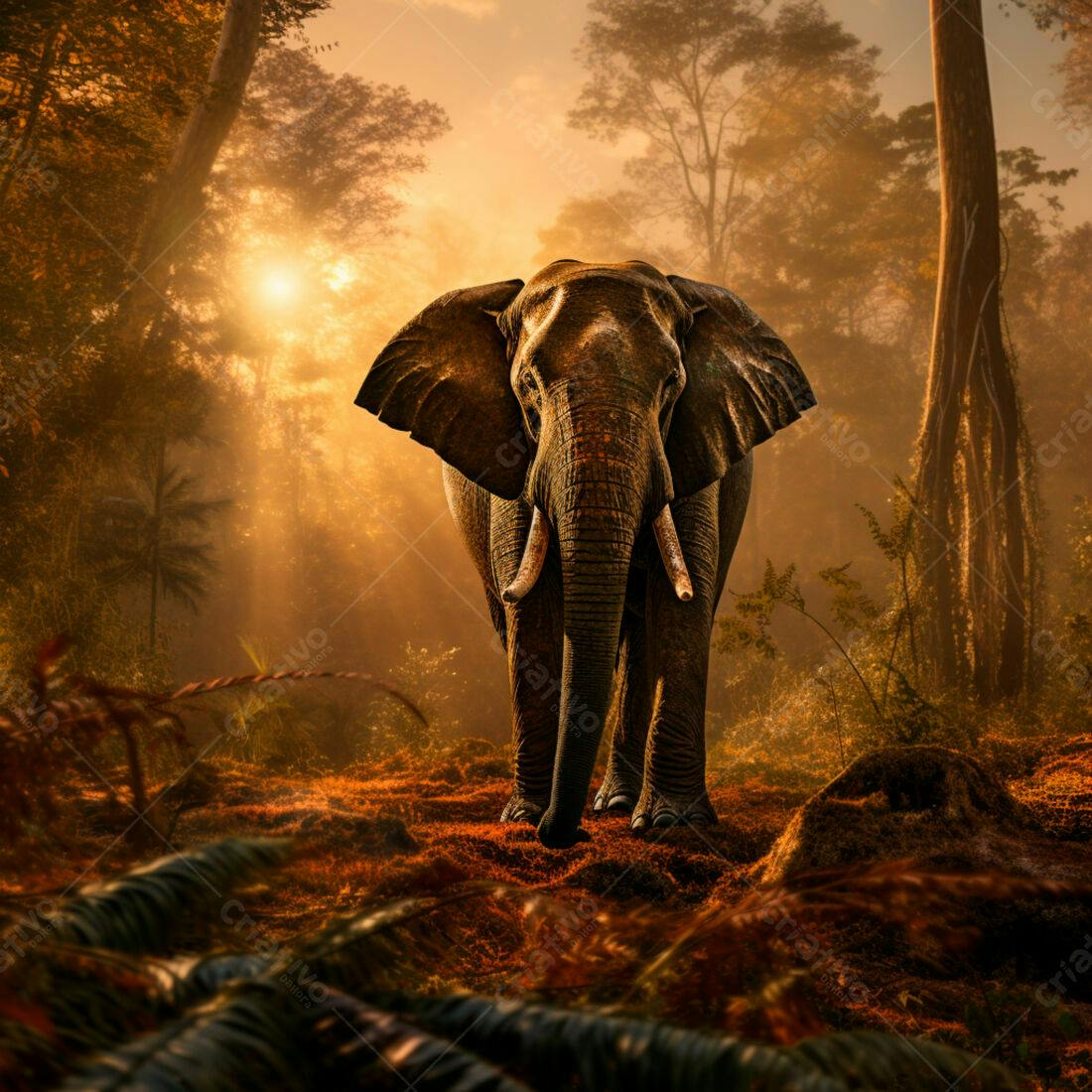 Elefante na Floresta ao Amanhecer