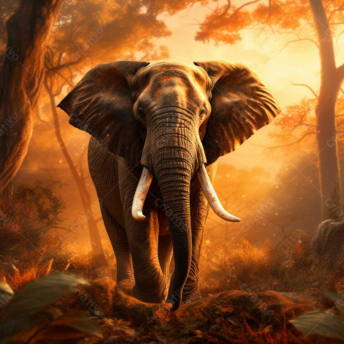 Elefante Africano em floresta ao entardecer