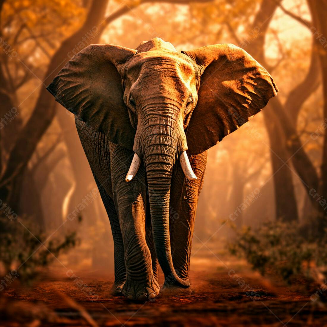 Elefante africano na savana ao entardecer