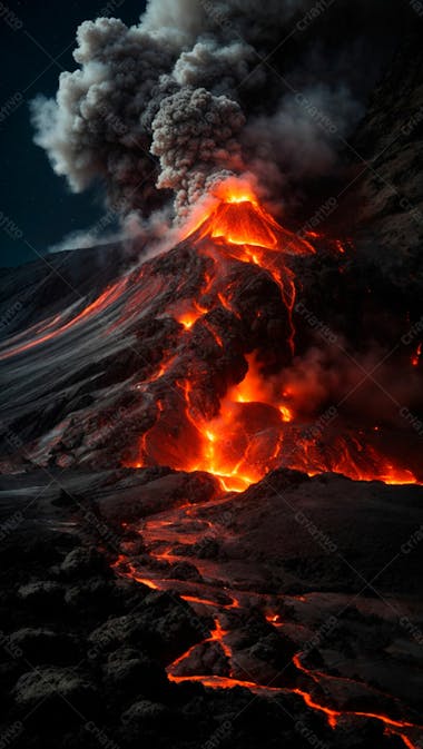 Imagem de lava derretida sendo expelida de um vulcão em erupção 12