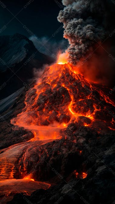 Imagem de lava derretida sendo expelida de um vulcão em erupção 15