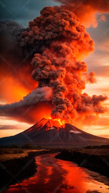 Imagem de lava derretida sendo expelida de um vulcão em erupção 18