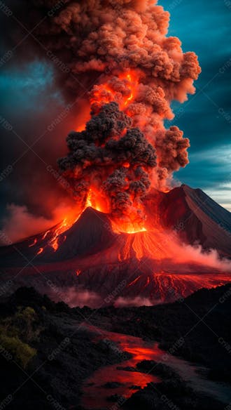Imagem de lava derretida sendo expelida de um vulcão em erupção 26