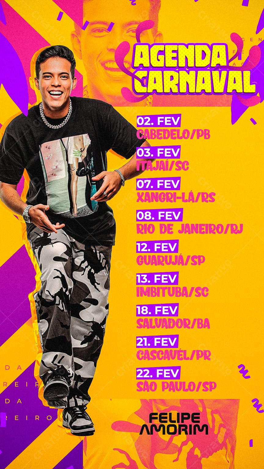 Flyer Agenda Carnaval Felipe Amorim PSD Editável