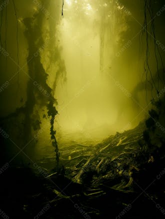 Imagem de fundo de densa neblina e fumaça na floresta 7