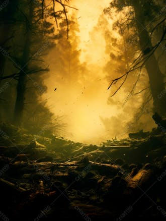 Imagem de fundo de densa neblina e fumaça na floresta 21